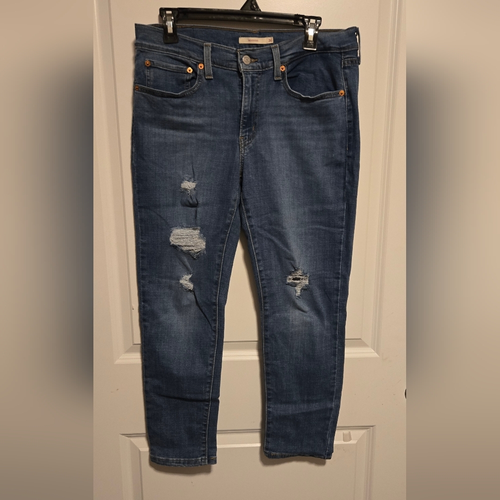 Levi Strauss Womens Distressed Blue Boyfriend Jean